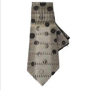 Rudee Ricco Men's Tie Hanky Set Beige Black Charcoal Gray Silver Polka Dot 3.75"